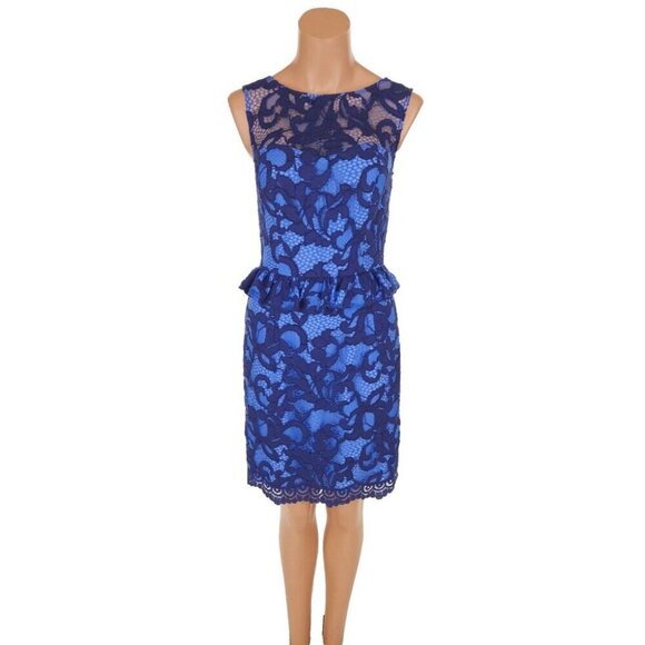 Lilly Pulitzer Kiri Dress Size 0 XS Blue Lace Peplum Lined Open Back - Picture 3 of 12